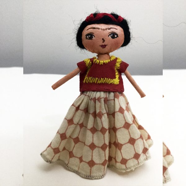 Mini Frida Kahlo Doll in Red Huipil & Printed Skirt - Image 2