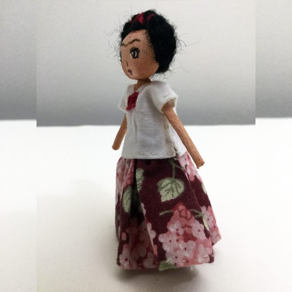 Mini Frida Kaho Doll in Embroidered White Huipil - Image 4